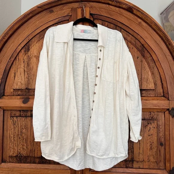 Free People Zuma Sweater Set Button Down Shirt Knit shorts - Picture 8 of 15